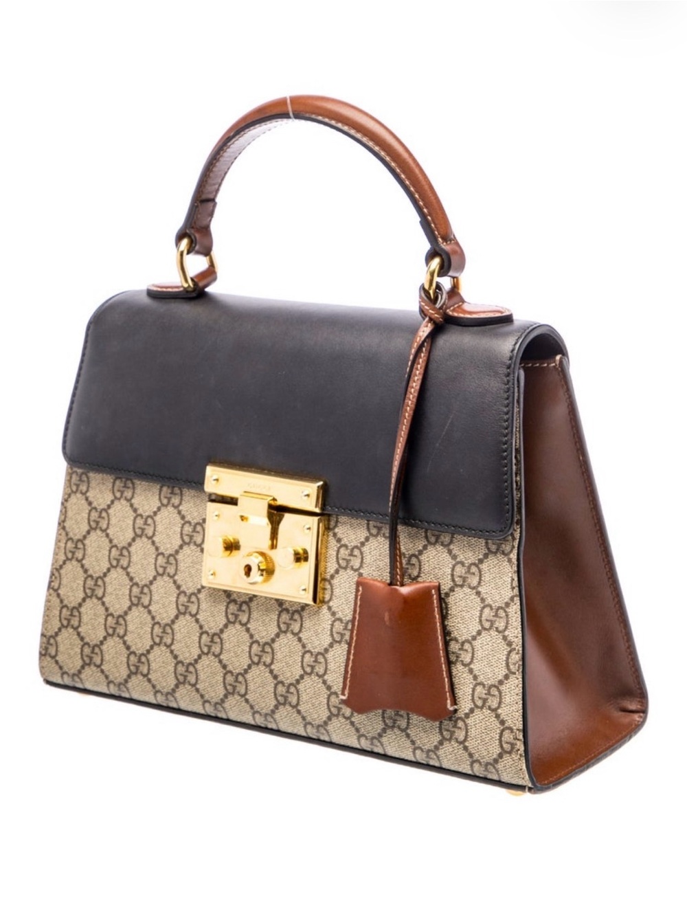 AUTHENTIC Gucci GG Supreme Monogram Calfskin Small Padlock Top Handle Bag